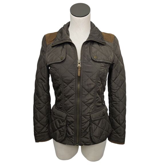 Zara Country Style Anorak Jacket‎ Womens Small Khaki Fitted Quiltd Warm Classic - Picture 1 of 11